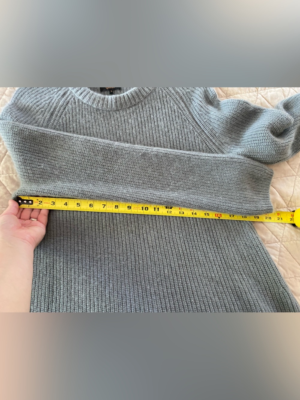 Quince Mongolian cashmere fisherman crewneck sweater dusty blue large - Picture 7 of 9